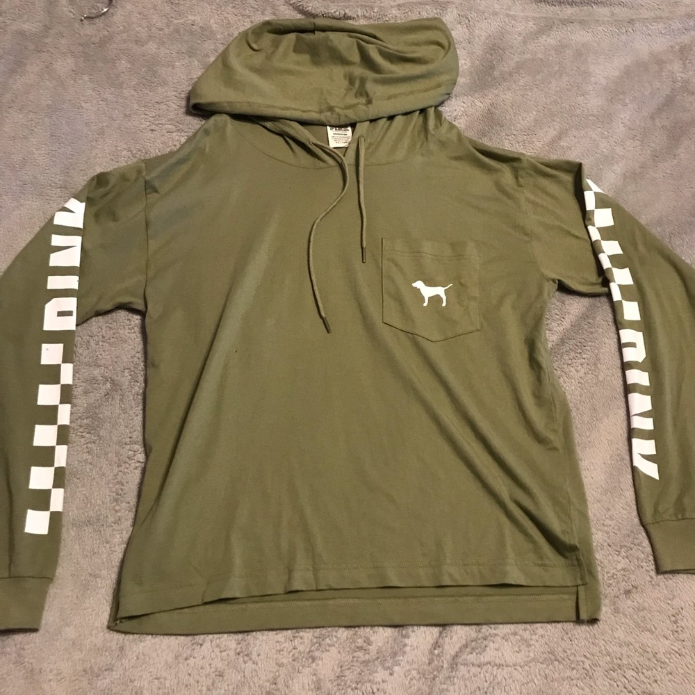 PINK Olive and white checkered T-shirt hoodie